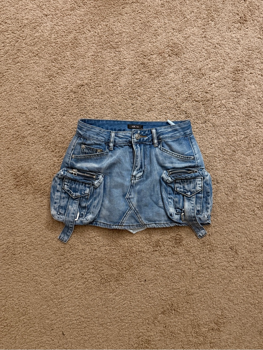 Micas Blue Denim Cargo Mini Skirt